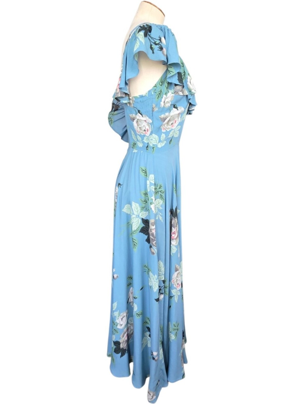 Trashy Diva Hollywood Long Dress French Blue Rose Floral Rayon Crepe Size 6 - Picture 3 of 11
